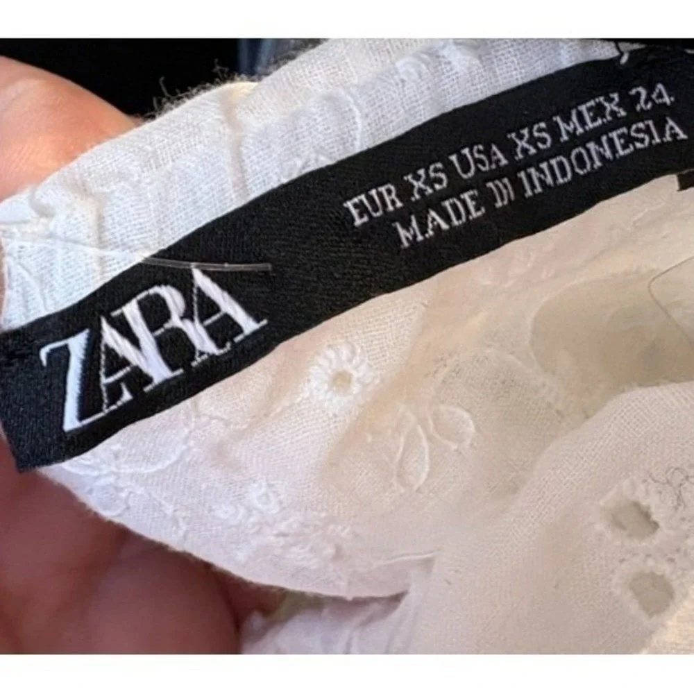 Zara‎ White Eyelet Milkmaid Peplum Crop Top XS Coquette Festival Coastal Cottage